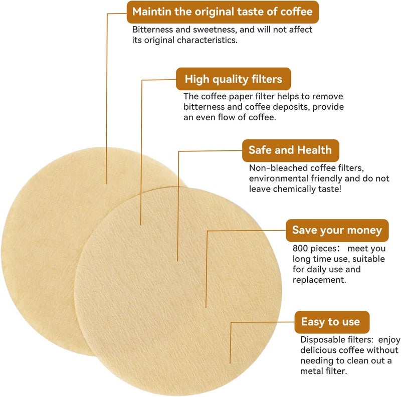 Laicky Replacement Paper Filter Packs 800 Count Unbleached Coffee Filter Paper Round Coffee Maker Filters Compatible with Aerobie Aeropress Coffee and Espresso Makers Disposable Coffe Tea Filters - Image 2